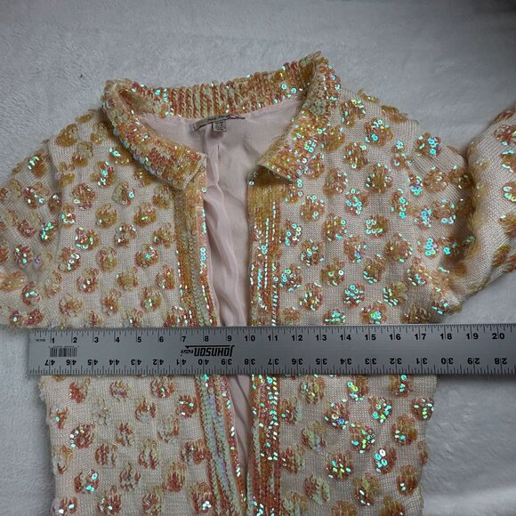 Free People Womens Sequin Cardigan Jacket Pink Gold Open Front Medium/Large - Picture 7 of 11